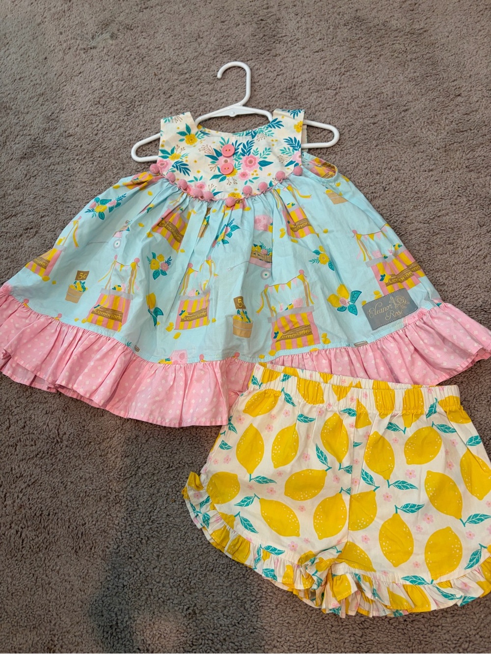 Eleanor Rose Pastel Lemon & Pink Ruffle Dress Set